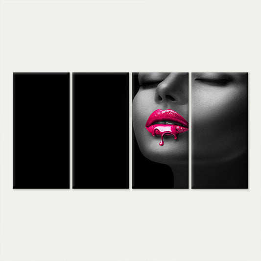 4pcs Black White Fashion Makeup Glossy Mouth Wall Art Canvas Framed 45x80cm - High Quality Print 100% Australian Made Wall Canvas Ready to Hang