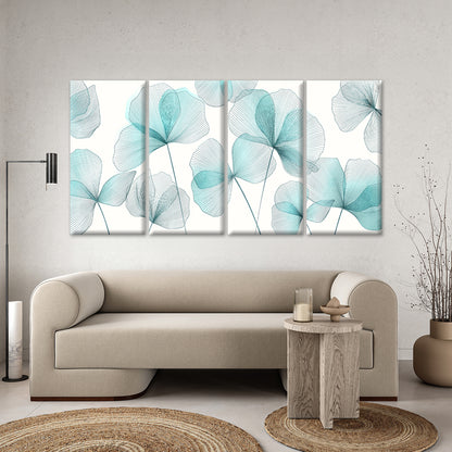 4pcs Nordic Elegant Aqua Ginkgo Biloba Leaf Wall Art Canvas Framed 45x80cm        - High Quality Print 100% Australian Made Wall Canvas Ready to Hang