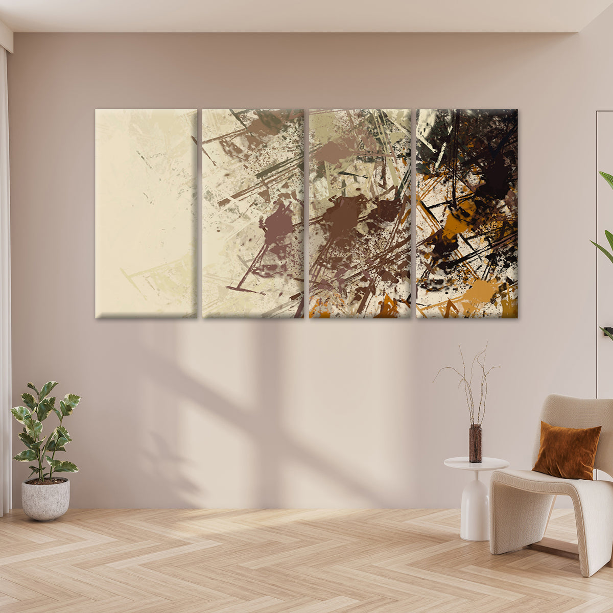 4pcs Stunning Beige Brown Splash Splatter Wall Art Canvas Framed 45x80cm - High Quality Print 100% Australian Made Wall Canvas Ready to Hang