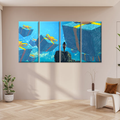 4pcs Breathtaking Surreal Floating Gift Box Wall Art Canvas Framed 45x80cm - High Quality Print 100% Australian Made Wall Canvas Ready to Hang