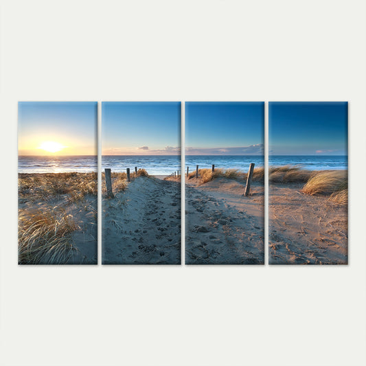 4pcs Beach Sunset Ocean Path Dunes Landscape Wall Art Canvas Framed 45x80cm - High Quality Print 100% Australian Made Wall Canvas Ready to Hang