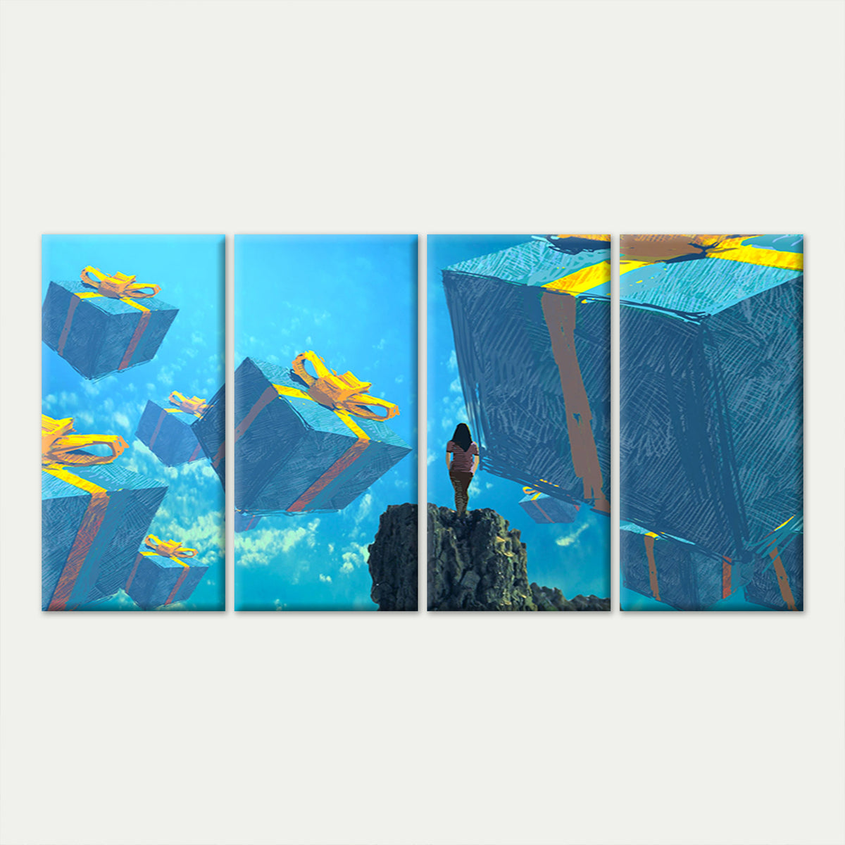4pcs Breathtaking Surreal Floating Gift Box Wall Art Canvas Framed 45x80cm - High Quality Print 100% Australian Made Wall Canvas Ready to Hang