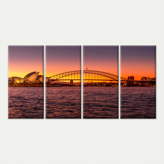 4pcs Sydney Harbour Bridge Sunset Opera House Wall Art Canvas Framed 45x80cm - High Quality Print 100% Australian Made Wall Canvas Ready to Hang