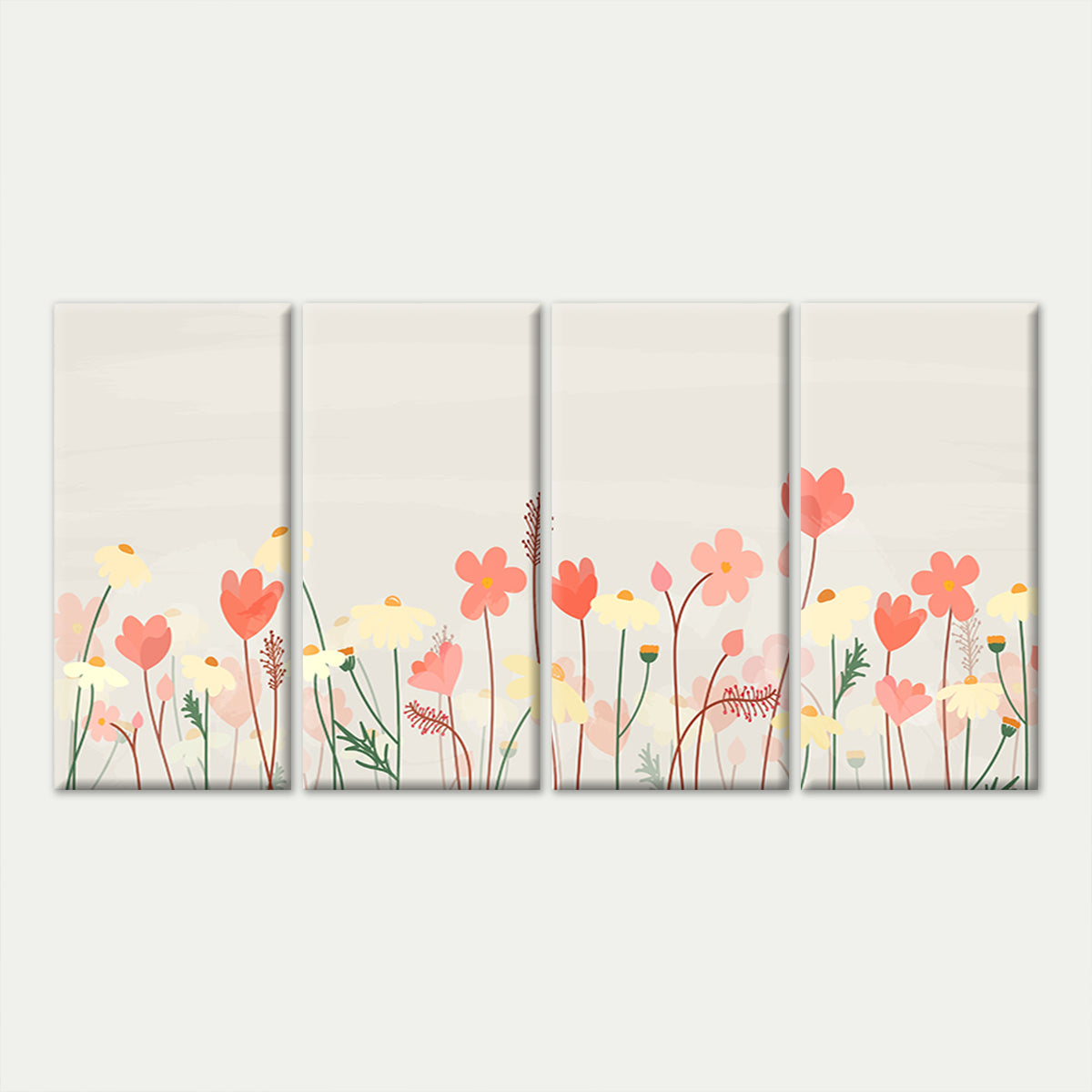 4pcs Colorful Wildflower Meadow Field Botanical Wall Art Canvas Framed 45x80cm        - High Quality Print 100% Australian Made Wall Canvas Ready to Hang