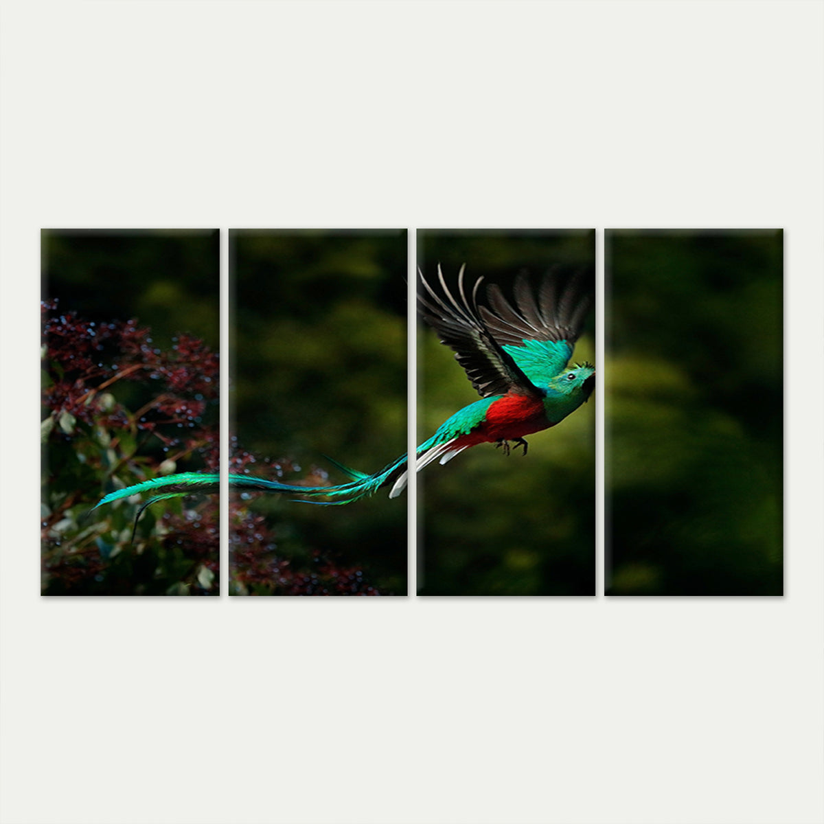4pcs Glorious Flying Emerald Avian Flight Wall Art Canvas Framed 45x80cm - High Quality Print 100% Australian Made Wall Canvas Ready to Hang