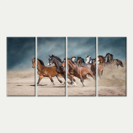 4pcs Wild Running Stallions Horse Stormy Sky Wall Art Canvas Framed 45x80cm - High Quality Print 100% Australian Made Wall Canvas Ready to Hang