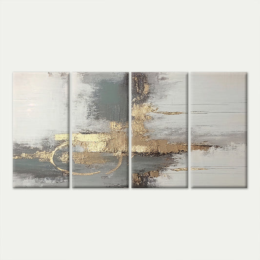 4pcs Abstract Grey Gold Leaf Metallic Painting Wall Art Canvas Framed 45x80cm - High Quality Print 100% Australian Made Wall Canvas Ready to Hang