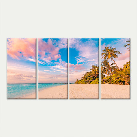 4pcs Maldives Island Pink Sunset Sky Sea View Wall Art Canvas Framed 45x80cm - High Quality Print 100% Australian Made Wall Canvas Ready to Hang