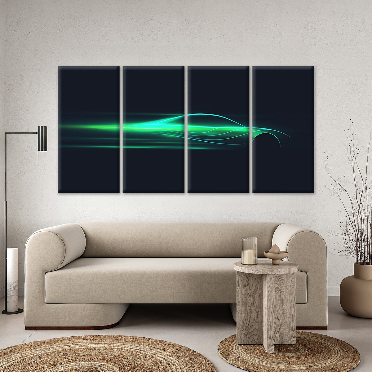 4pcs Abstract Neon Green Car Light Streak Motion Wall Art Canvas Framed 45x80cm        - High Quality Print 100% Australian Made Wall Canvas Ready to Hang