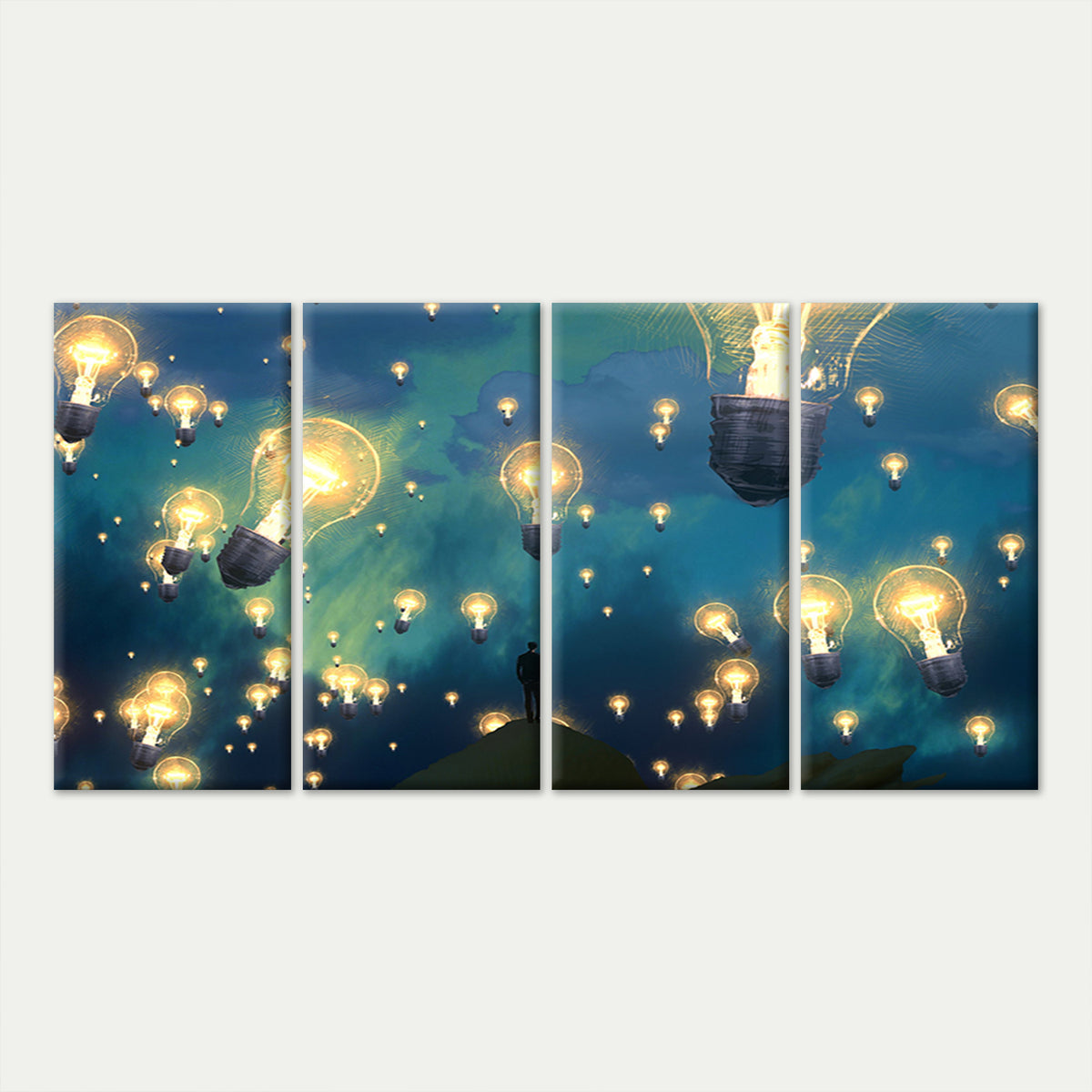 4pcs Wondrous Surreal Floating Bulb Sky Wall Art Canvas Framed 45x80cm - High Quality Print 100% Australian Made Wall Canvas Ready to Hang