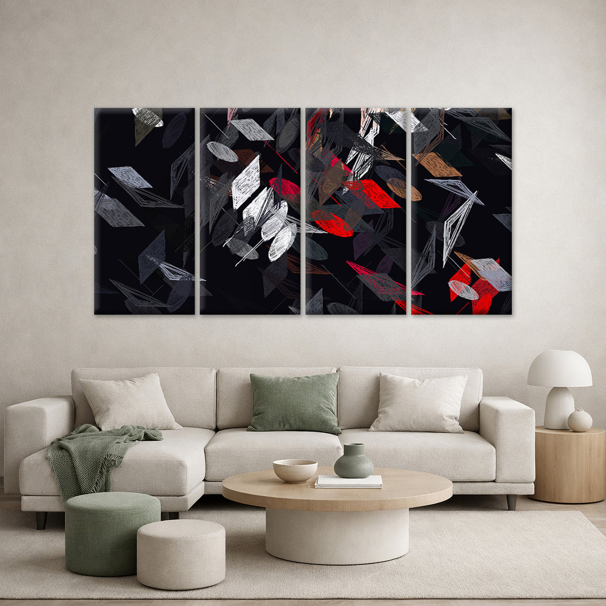 4pcs Magnificent Dark Geometric Paint Shape Wall Art Canvas Framed 45x80cm - High Quality Print 100% Australian Made Wall Canvas Ready to Hang