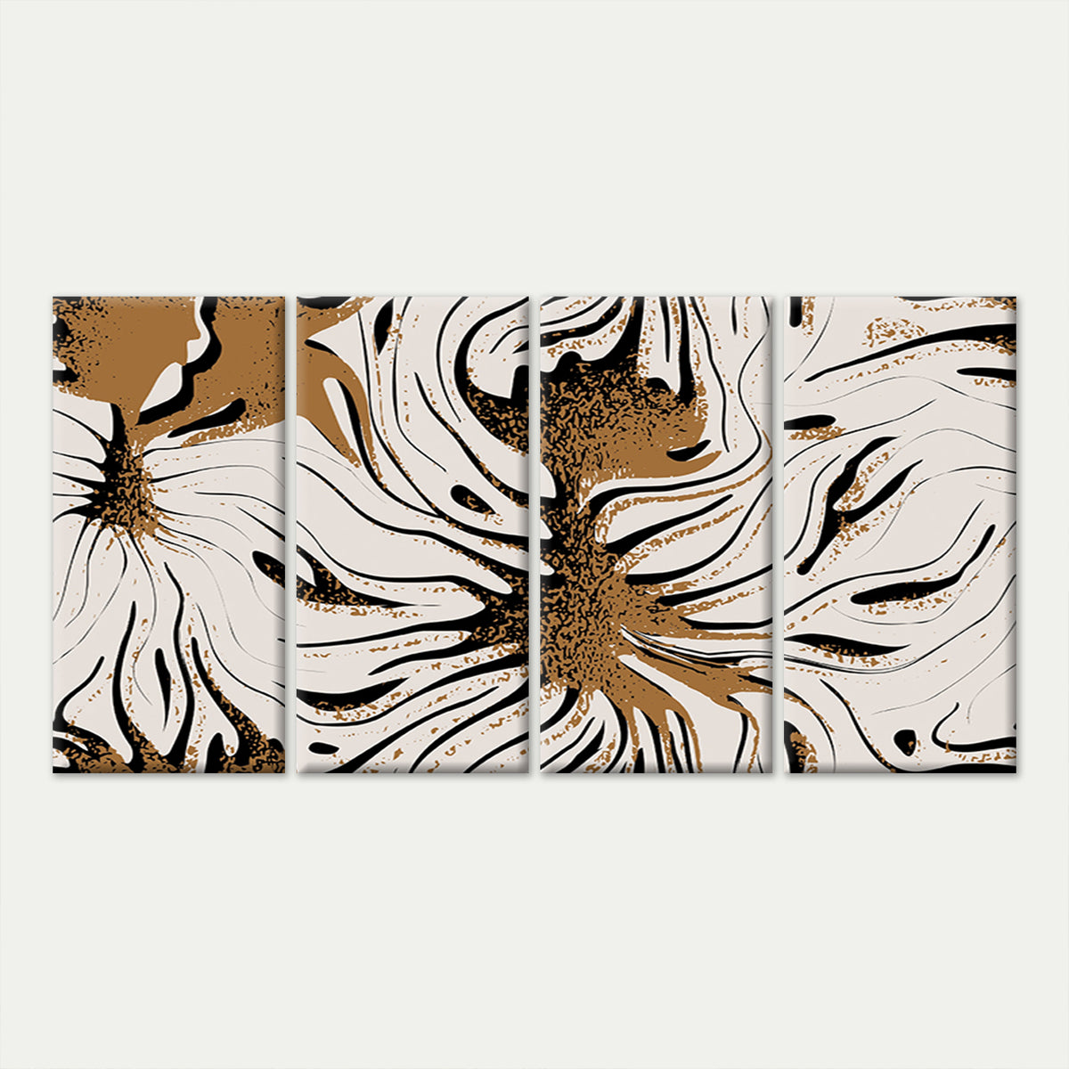 4pcs Modern Boho Ochre Gold Floral Swirl Pattern Wall Art Canvas Framed 45x80cm - High Quality Print 100% Australian Made Wall Canvas Ready to Hang