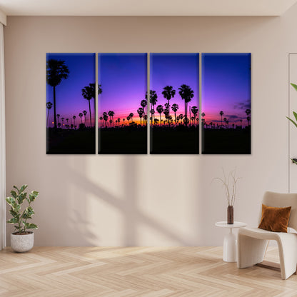 4pcs Tropical Palm Tree Silhouette Sunset Sky Wall Art Canvas Framed 45x80cm - High Quality Print 100% Australian Made Wall Canvas Ready to Hang
