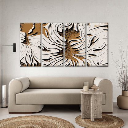 4pcs Modern Boho Ochre Gold Floral Swirl Pattern Wall Art Canvas Framed 45x80cm - High Quality Print 100% Australian Made Wall Canvas Ready to Hang