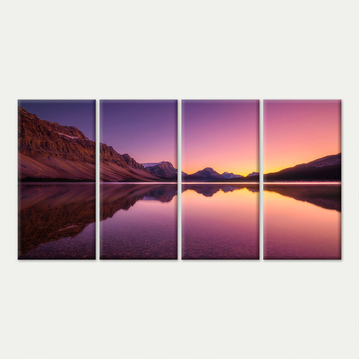4pcs Purple Mountain Lake Sunset Nature Landscape Wall Art Canvas Framed 45x80cm - High Quality Print 100% Australian Made Wall Canvas Ready to Hang