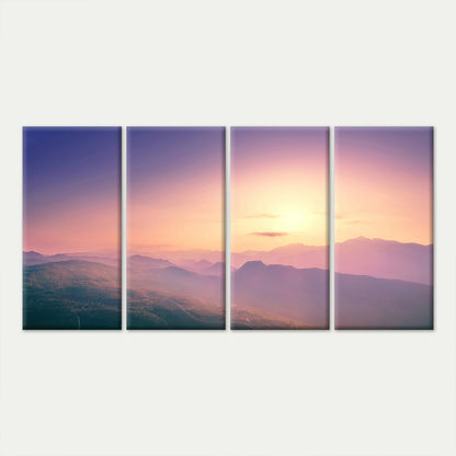 4pcs Purple Mountain Sunrise Fog Landscape Hills Wall Art Canvas Framed 45x80cm - High Quality Print 100% Australian Made Wall Canvas Ready to Hang