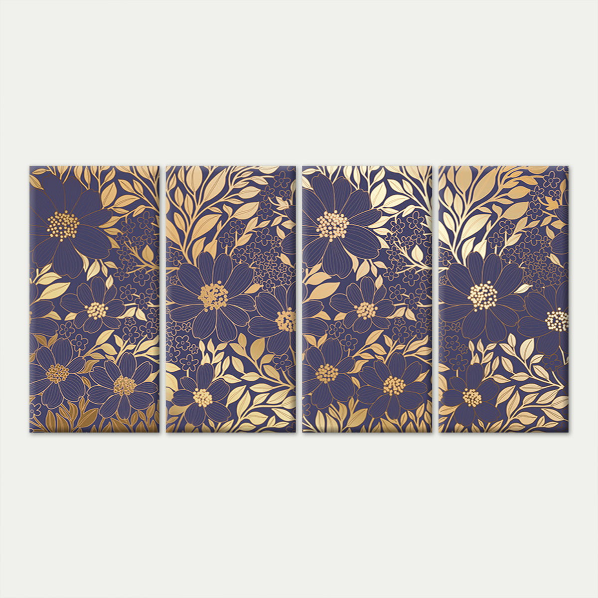 4pcs Luxury Purple Gold Floral Leaf Pattern Wall Art Canvas Framed 45x80cm - High Quality Print 100% Australian Made Wall Canvas Ready to Hang