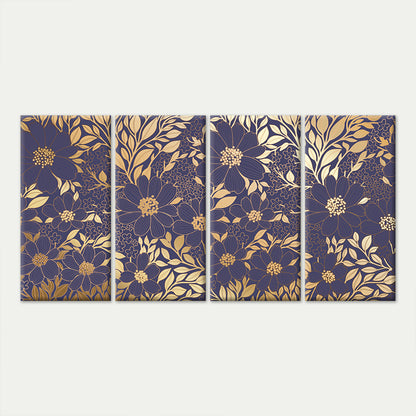 4pcs Luxury Purple Gold Floral Leaf Pattern Wall Art Canvas Framed 45x80cm - High Quality Print 100% Australian Made Wall Canvas Ready to Hang