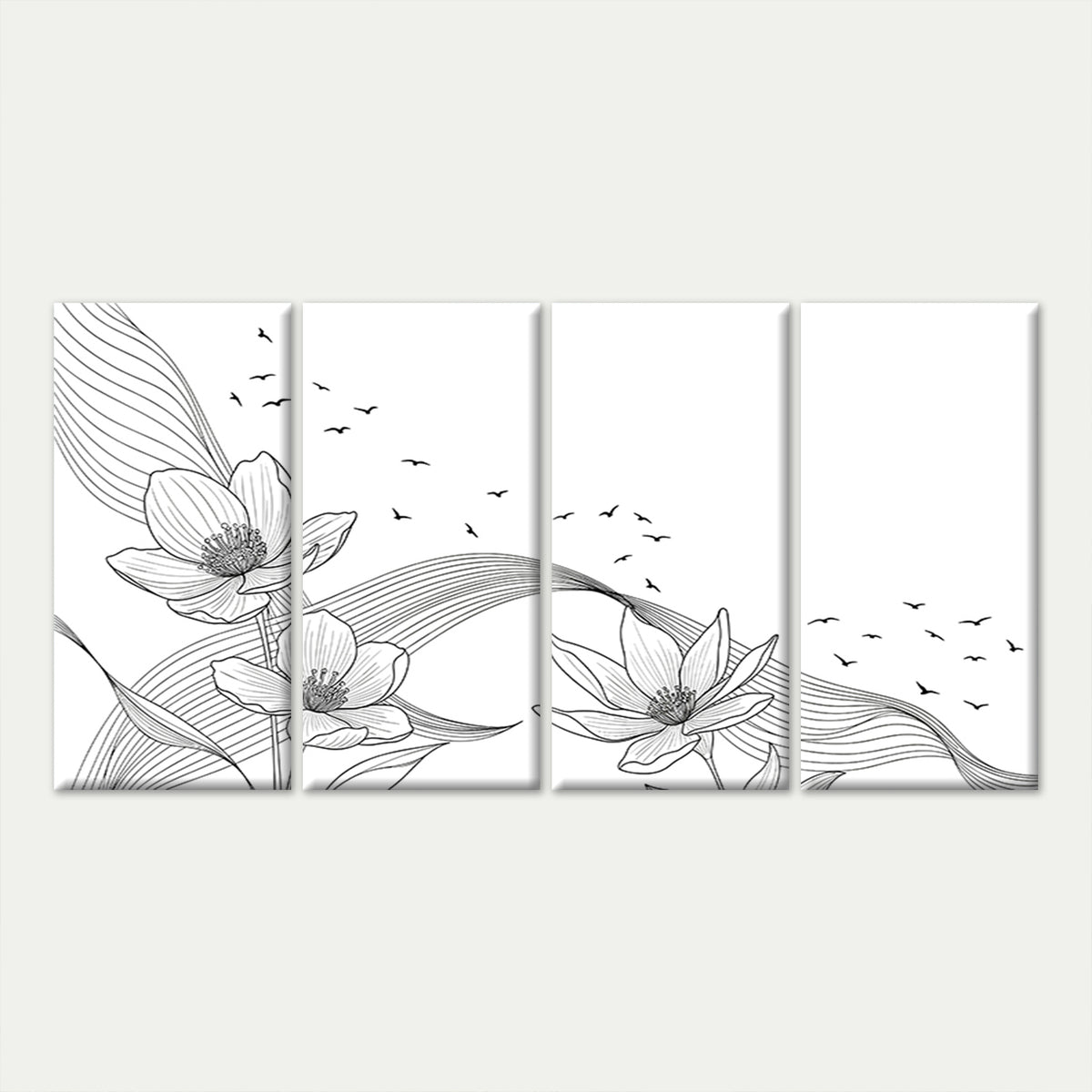 4pcs Minimal Flower Birds Sketch Line Artwork Wall Art Canvas Framed 45x80cm - High Quality Print 100% Australian Made Wall Canvas Ready to Hang