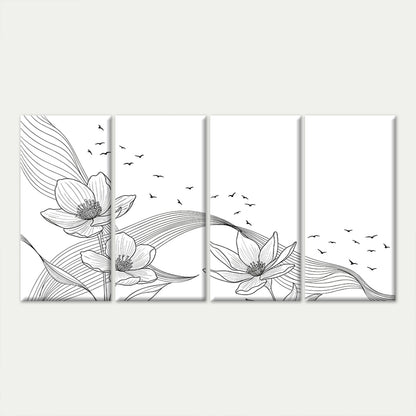 4pcs Minimal Flower Birds Sketch Line Artwork Wall Art Canvas Framed 45x80cm - High Quality Print 100% Australian Made Wall Canvas Ready to Hang