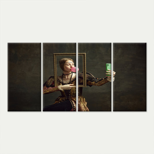 4pcs Funny Renaissance Selfie Bubblegum Queen Wall Art Canvas Framed 45x80cm        - High Quality Print 100% Australian Made Wall Canvas Ready to Hang