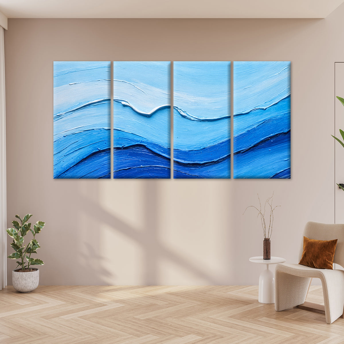 4pcs Blue Ocean Sea Wave Abstract Textured Wall Art Canvas Framed 45x80cm - High Quality Print 100% Australian Made Wall Canvas Ready to Hang