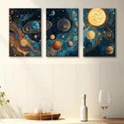3pcs Space Planets Theme Wall Art Set Canvas Framed 60x90cm - High Quality Print 100% Australian Made Wall Canvas Ready to Hang