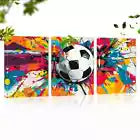 3pcs Colorful Soccer Ball with Dynamic Splashes Canvas Unframed - High Quality Print 100% Australian Made Wall Canvas - Bella Home Decor
