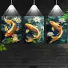3pcs Elegant Pond Koi Swimming Floral Lotus Canvas Unframed - High Quality Print 100% Australian Made Wall Canvas