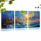 3pcs Stunning Lighthouse Seascape Ocean Sunset Canvas Unframed - High Quality Print 100% Australian Made Wall Canvas