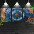 3pcs Vintage Tree Blue & Brown Rings Wall Art Set Canvas Framed 60x90cm - High Quality Print 100% Australian Made Wall Canvas Ready to Hang