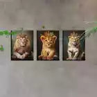 3pcs Modern Abstract Lion Family with Clowns Canvas Unframed - High Quality Print 100% Australian Made Wall Canvas