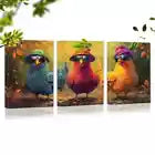 3pcs Whimsical Chicken Playful Farm Animal Canvas Unframed - High Quality Print 100% Australian Made Wall Canvas