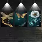 3pcs Enchanting Abstract Golden Butterfly Dandelion Canvas Unframed - High Quality Print 100% Australian Made Wall Canvas