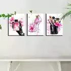 3pcs Chic Ladies Fashion with Pink Cosmetics Canvas Unframed - High Quality Print 100% Australian Made Wall Canvas - Bella Home Decor