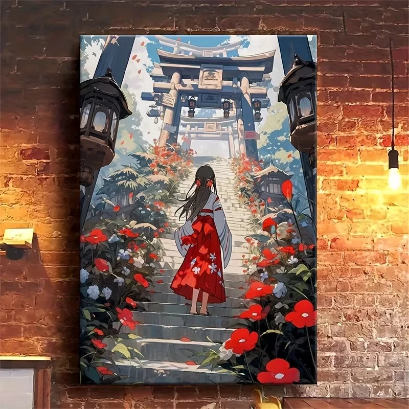 Girls And Flowers, Oil Painting 60x90cm Metal Print Ready to Hang