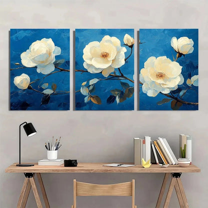 3pcs Gogh White Roses Vintage Style Metal Print Ready to Hang Art - Bella Home Decor