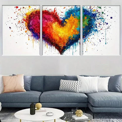 3pcs Modern Vibrant Abstract Colorful Heart Wall Art Set Canvas Unframed - High Quality Print 100% Australian Made Wall Canvas