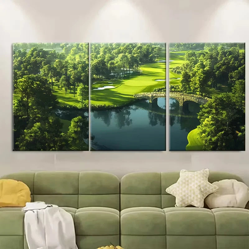 3pcs Featuring Lush Greenery Water Hazards Metal Print Ready to Hang Art