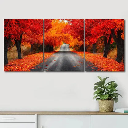 3pcs Vibrant Autumn Forest Road Nature Perfect Wall Art Canvas Unframed - High Quality Print 100% Australian Made Wall Canvas