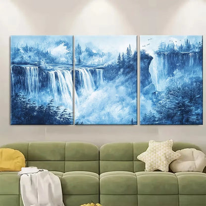 3pcs Dreamy Waterfall With Tranquil Blue Tones Metal Print Ready to Hang Art - Bella Home Decor
