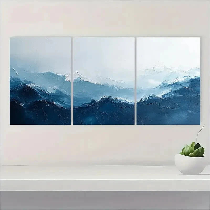 3pcs Blue White Abstract Illustration Art Neutral Metal Print Ready to Hang Art - Bella Home Decor