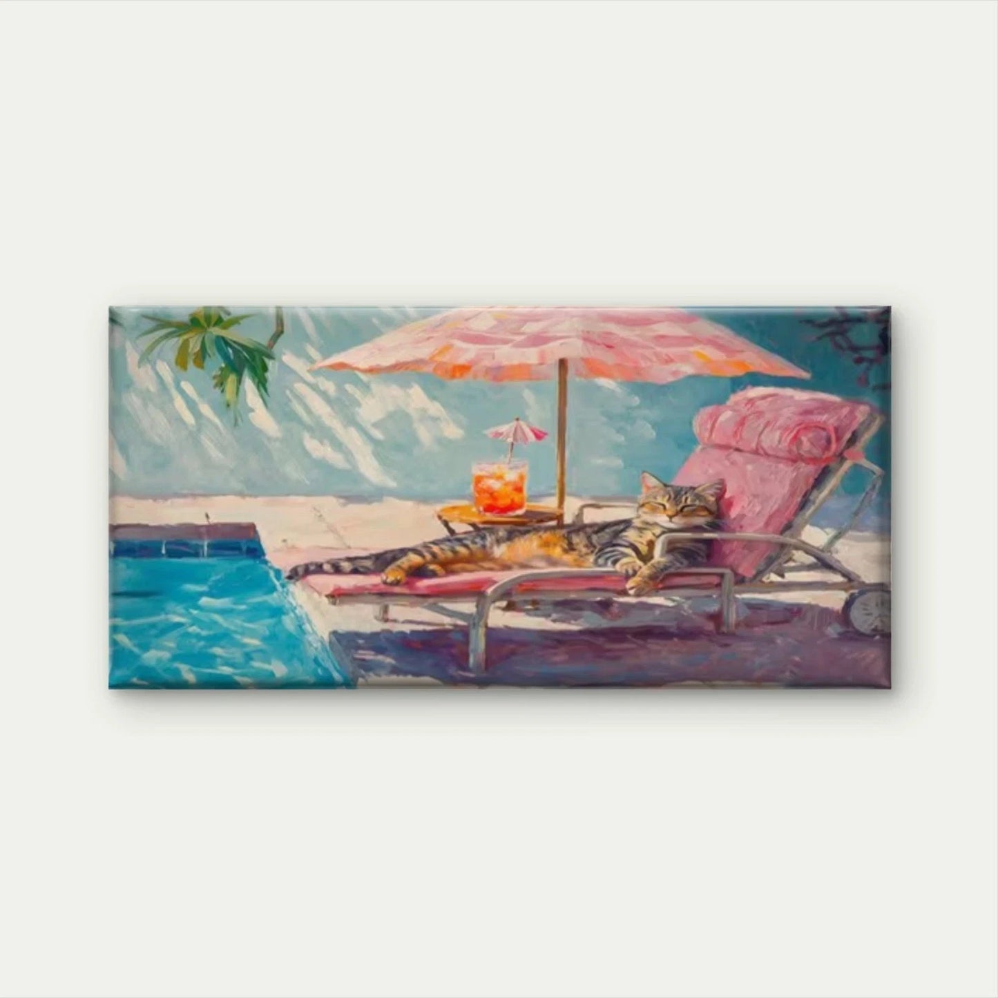 Poolside Cat & Tabby Cat Wall Art Canvas Office Home Room Framed 120x60cm