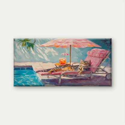 Poolside Cat & Tabby Cat Wall Art Canvas Office Home Room Framed 120x60cm
