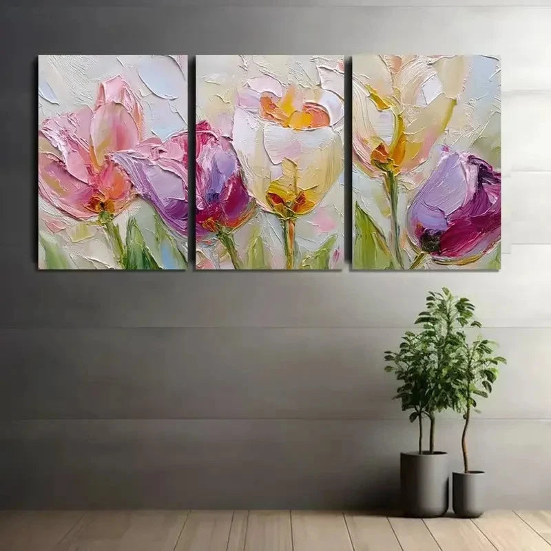3pcs Abstract Colorful Poppy Floral Designs Metal Print Ready to Hang Art - Bella Home Decor