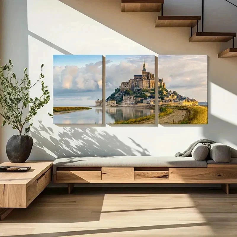 3pcs European Architecture Castles Wall Art Set Canvas Framed 50x70cm - High Quality Print 100% Australian Made Wall Canvas Ready to Hang