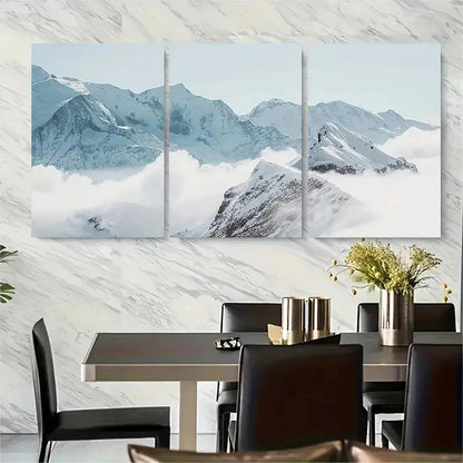 3pcs Snow-Capped Peak and Clouds Metal Print Ready to Hang Art