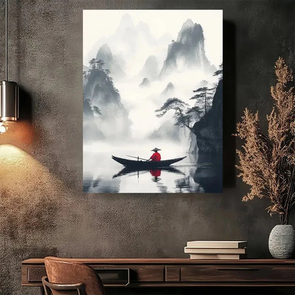 Beautiful Misty Mountain Journey Painting 40x60cm Metal Print Ready to Hang - Bella Home Decor