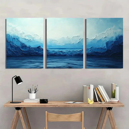 3pcs Abstract Blue & White Minimalist Metal Print Ready to Hang Art - Bella Home Decor
