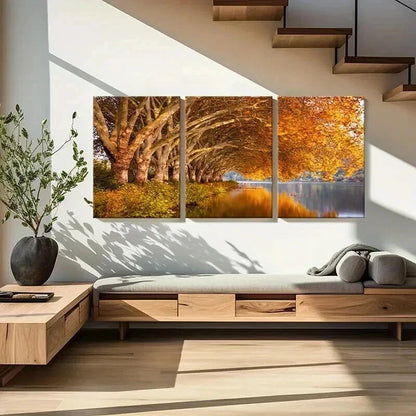 3pcs Featuring a Golden Tree by The Lakeside Wall Art Set Canvas Framed 60x90cm - High Quality Print 100% Australian Made Wall Canvas Ready to Hang - Bella Home Decor